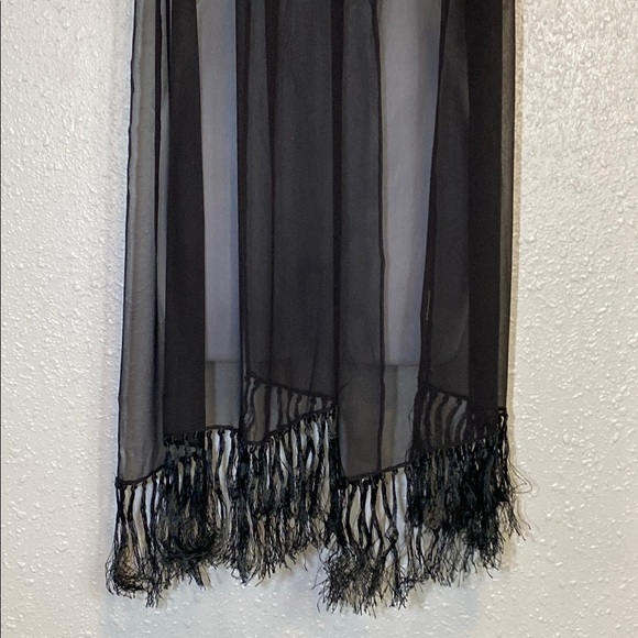 Elegant Black Sheer Wrap with Fringe Tassels & Beads - Picture 3 of 5